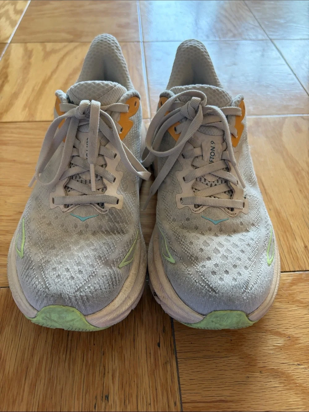 Hoka Light Gray Sneakers with Yellow & Mint Accents - Picture 3 of 4